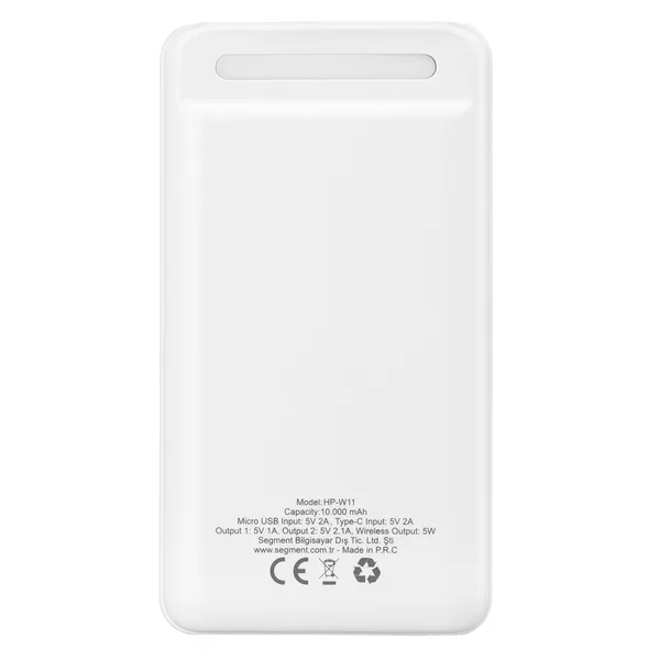 ED283   Hytech HP-W11 10000mAh Kablosuz Powerbank 2 Usb Port Beyaz Taşınabilir Pil Şarj Cihazı — detay