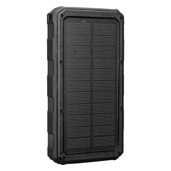 ED267 S-link P120 12000mAh PRM 2*USB+Type-C+Micro Led Lamba + 1.2W Solar Panelli Siyah Taşınabilir Pil Şarj Cihazı Powerbank — detay