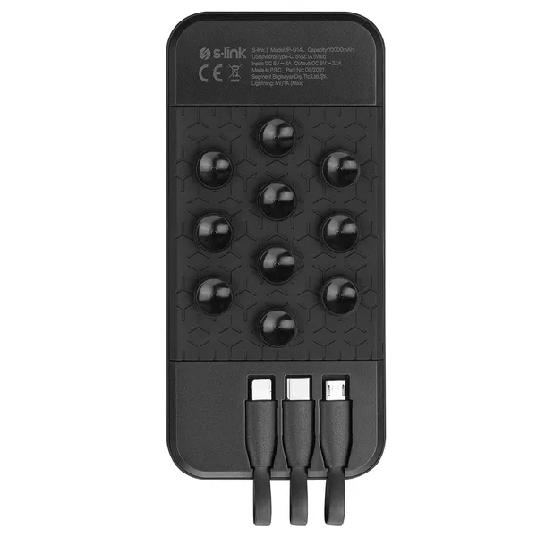 ED275 S-link IP-G14L 10000mAh Gizli Ledli Vantuz+Stand Siyah Dahili Kablolu Taşınabilir Pil Şarj Cihazı Powerbank — detay
