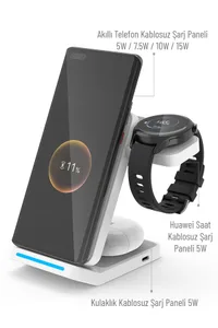 Woyax Wireless Kablosuz Şarj Standı Katlanabilir Huawei Watch iPhone Android Telefon Saat Kulaklık Uyumlu